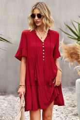 Vestido corto mini rojo de corte A con escote en V